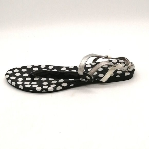 Lane Bryant Womens T Strap Thong Ankle Strap Sandals Black Polka Dots Buckle 10W - Picture 1 of 9